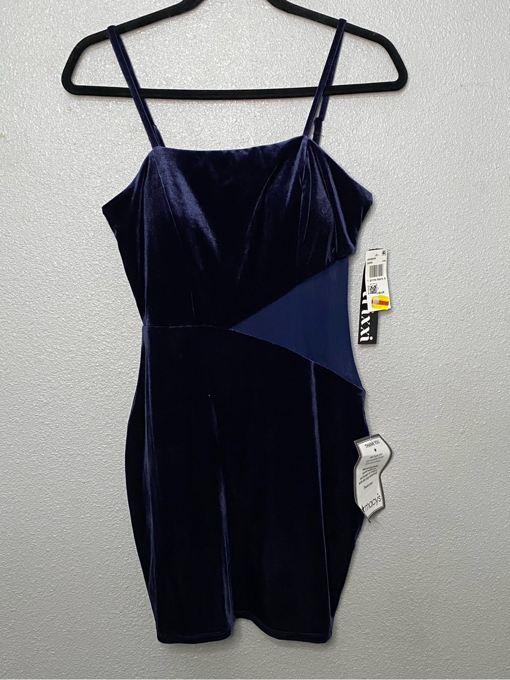 Trixxi Navy Velvet Spaghetti-Strap Short Mini Dress Small Bodycon